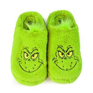 The Grinch Unisex Adult Face Faux Fur Slippers / Green